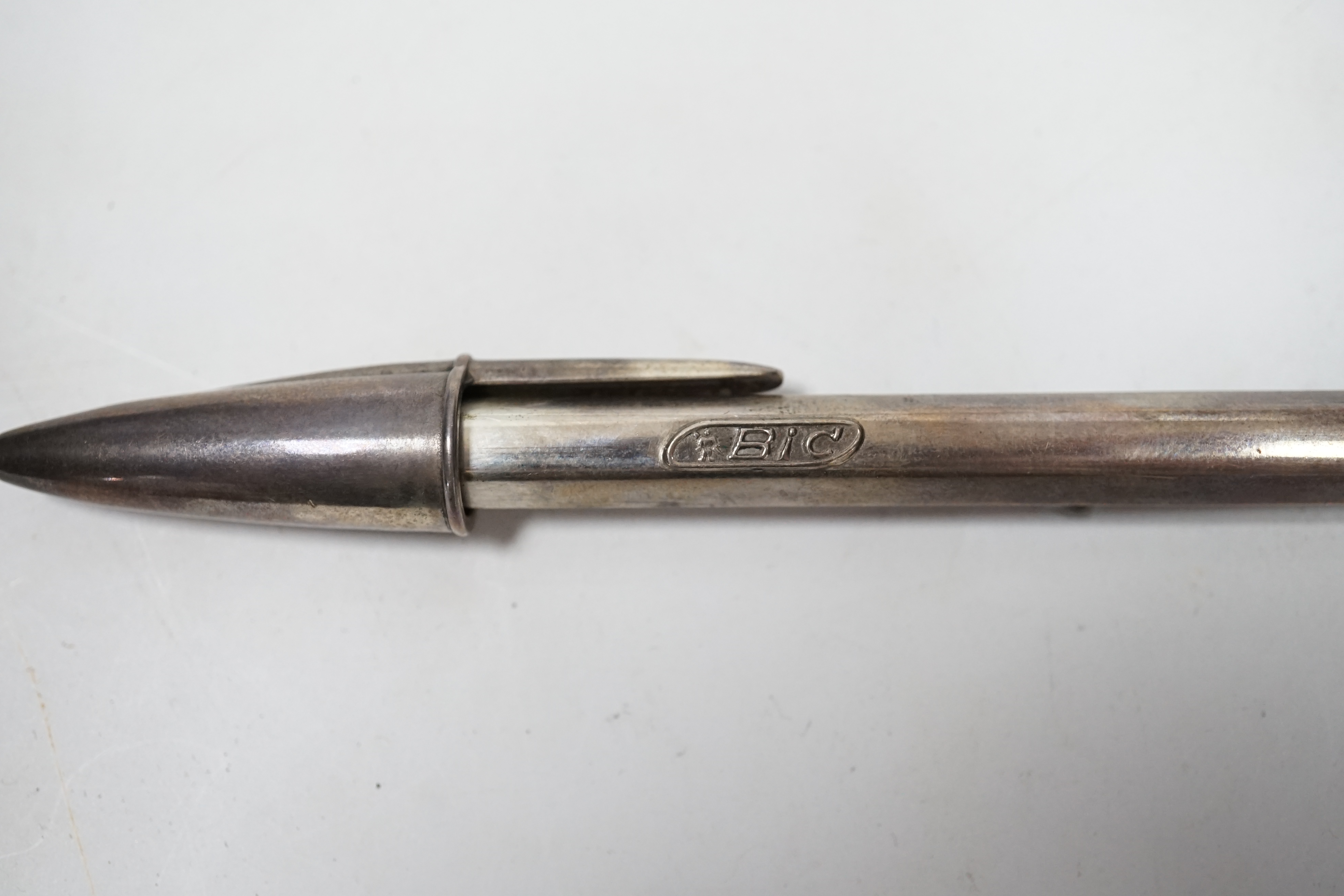 A vintage 'Bic' 50th Anniversary silver ballpen, in original case